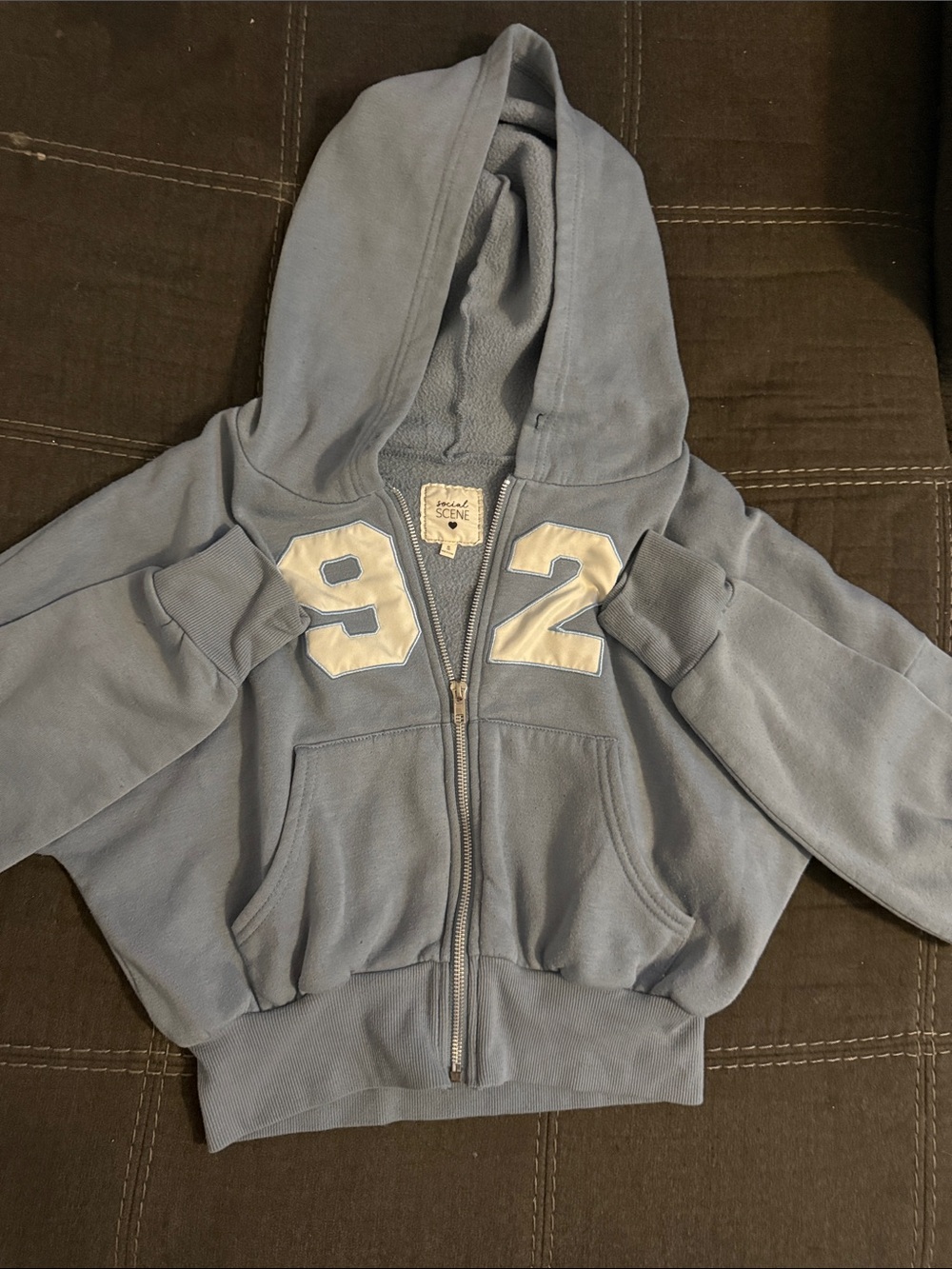Light Blue Kids Zip Hoodie with '92' Patch